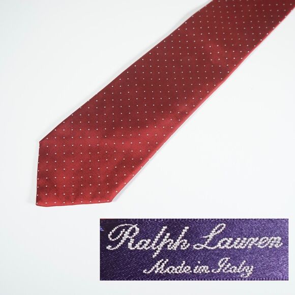 Ralph Lauren Purple Label Polka Dot Tie Red 100% Silk Handmade in Italy